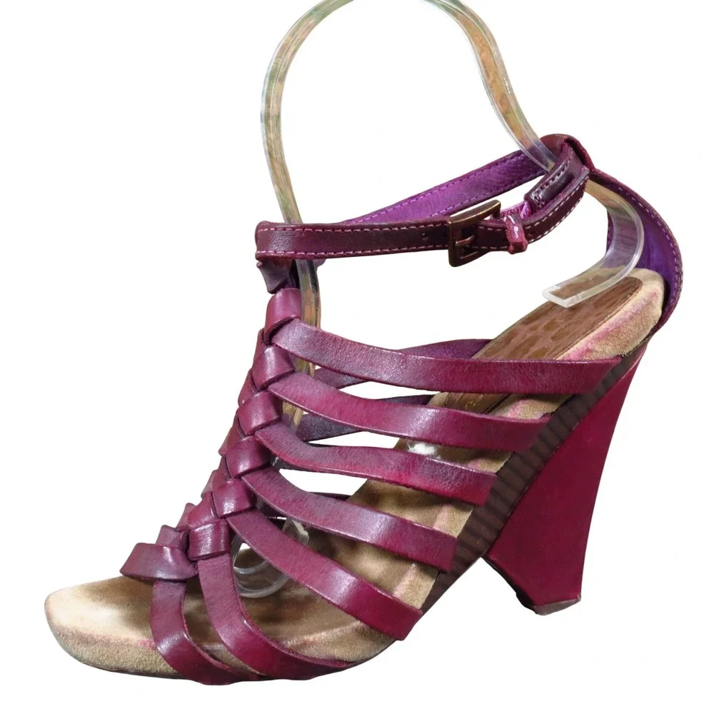 Sam Edelman Saville Womens Heel Sandals Size 7 Plum Leather Strappy Dress‎